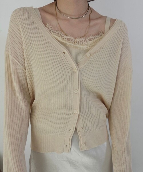 EMMA　ROUGE VIF（エマルージュヴィフ）の「【一部店舗限定】レースキャミ付きニットアンサンブル/カーディガン/２点セット/手洗い可能（ニット/セーター・レディース・ブラウン/アイボリー/ブラック・フリー）」の7枚目の写真