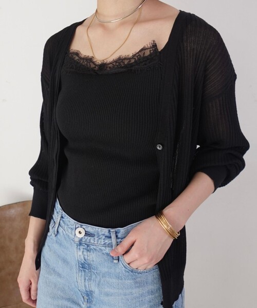 EMMA　ROUGE VIF（エマルージュヴィフ）の「【一部店舗限定】レースキャミ付きニットアンサンブル/カーディガン/２点セット/手洗い可能（ニット/セーター・レディース・ブラウン/アイボリー/ブラック・フリー）」の19枚目の写真