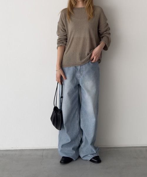 CANAL JEAN(キャナルジーン)の「El mar シアーボートネックニット(ニット/セーター・レディース・カーキ/ブラック/ベージュ・ONE SIZE)」の6枚目の写真