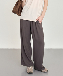 BASIC HOUSE（ベーシックハウス）の「女性通気性バンディングワイドパンツメランジブラウン（スウェットパンツ）」