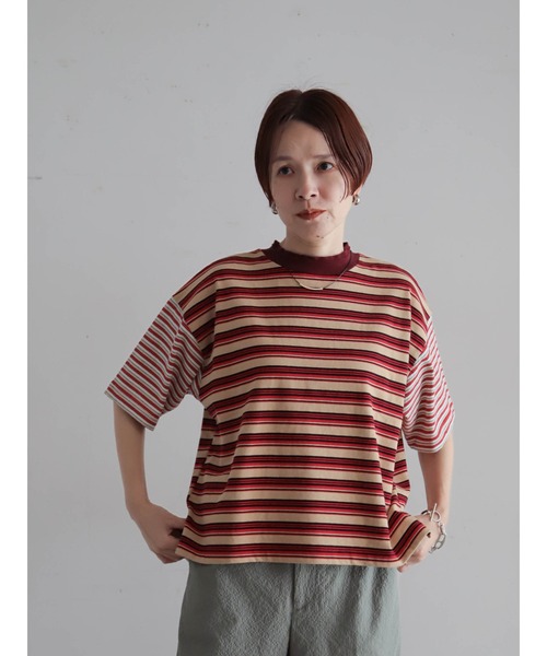 FIL DE FER(フィルデフェール)の「ピッチコンビボーダー モックネックP/O(Tシャツ/カットソー・レディース・グリーン/レッド・FREE)」の3枚目の写真