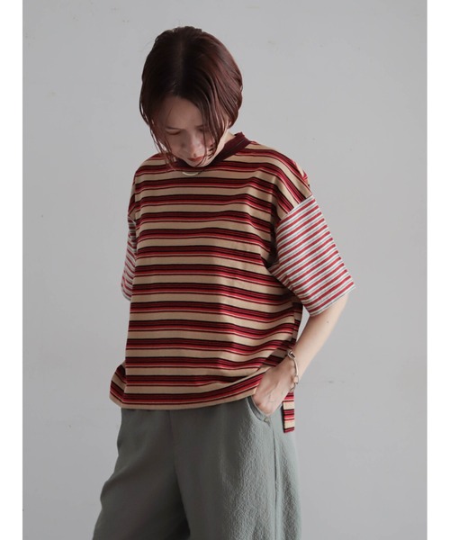 FIL DE FER(フィルデフェール)の「ピッチコンビボーダー モックネックP/O(Tシャツ/カットソー・レディース・グリーン/レッド・FREE)」の4枚目の写真