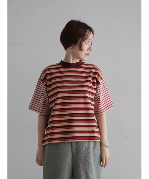 FIL DE FER(フィルデフェール)の「ピッチコンビボーダー モックネックP/O(Tシャツ/カットソー・レディース・グリーン/レッド・FREE)」の5枚目の写真