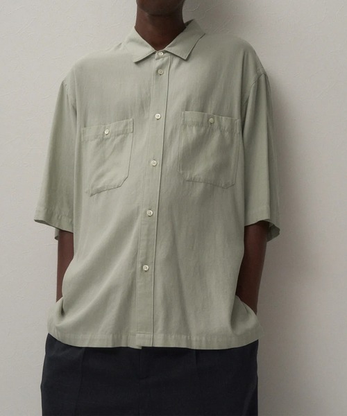 ATON（エイトン）の「【ATON / エイトン】COTTON SILK VIERA LOOSE FIT HALF SLEEVE SHIRT（シャツ/ブラウス・メンズ・グリーン/キャメル・4）」の3枚目の写真
