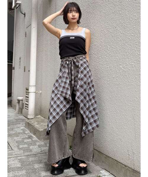 MURUA（ムルーア）の「スカートスタイルラップシャツ（ベルト・レディース・ブラウン/ブラック・FREE）」の19枚目の写真