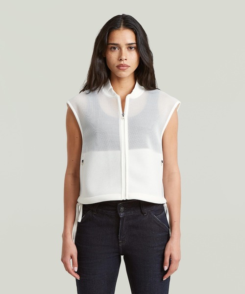 G-STAR(ジースター)の「Meshy Binding Vest/メッシュジップアップベスト(ベスト・レディース・オフホワイト/グレー・MEDIUM/SMALL/X-SMALL)」の1枚目の写真