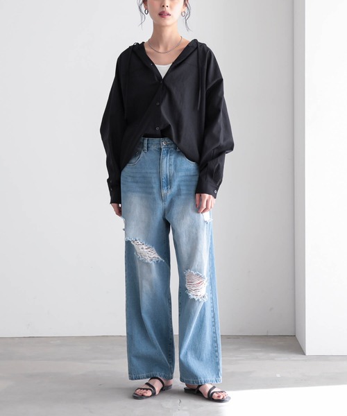 for/c(フォーシー)の「フーディーシャツ【サスティナブル(シャツ/ブラウス・レディース・オフホワイト/ライトブラウン/ブラック・M/L)」の19枚目の写真