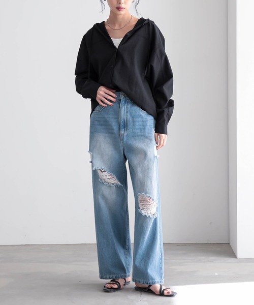 for/c(フォーシー)の「フーディーシャツ【サスティナブル(シャツ/ブラウス・レディース・オフホワイト/ライトブラウン/ブラック・M/L)」の17枚目の写真