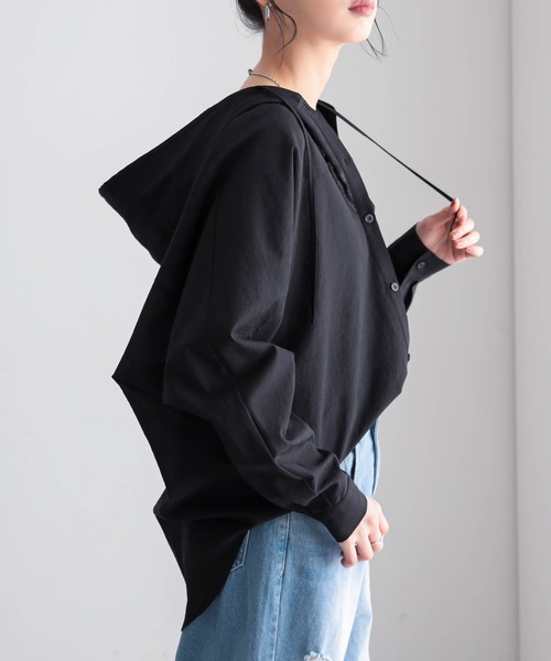 for/c(フォーシー)の「フーディーシャツ【サスティナブル(シャツ/ブラウス・レディース・オフホワイト/ライトブラウン/ブラック・M/L)」の11枚目の写真