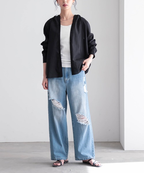 for/c(フォーシー)の「フーディーシャツ【サスティナブル(シャツ/ブラウス・レディース・オフホワイト/ライトブラウン/ブラック・M/L)」の15枚目の写真