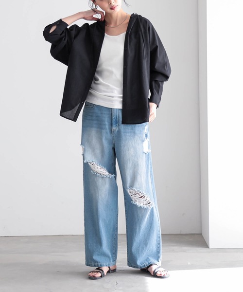 for/c(フォーシー)の「フーディーシャツ【サスティナブル(シャツ/ブラウス・レディース・オフホワイト/ライトブラウン/ブラック・M/L)」の18枚目の写真