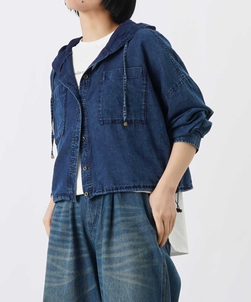 LUCA/LADY LUCK LUCA(ルカ/レディラックルカ)の「LC/LLL フーディードロストブラウス/インディゴフーディシャツ(シャツ/ブラウス・レディース・ネイビー/ブルー・FREE)」の13枚目の写真