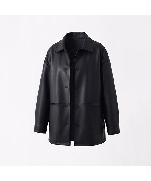 VASCARA(バスカラ)の「Faux Leather Single Half Jacket (2colors)(ライダースジャケット・レディース・ブラック/アイボリー・FREE)」の1枚目の写真