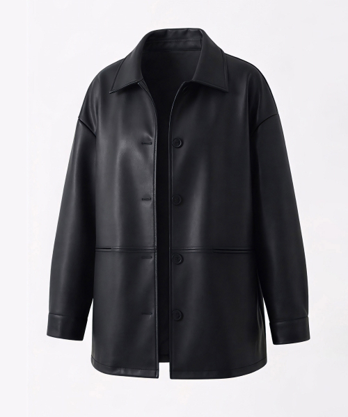 VASCARA(バスカラ)の「Faux Leather Single Half Jacket (2colors)(ライダースジャケット・レディース・ブラック/アイボリー・FREE)」の5枚目の写真