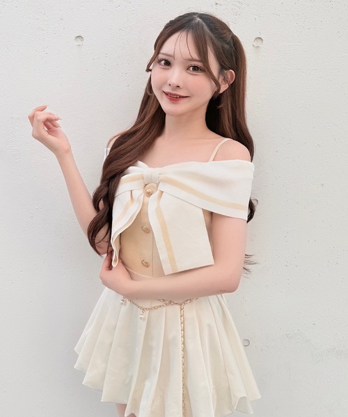 NOMAE(ノーマエ)の「リボンオフショルニット(ニット/セーター・レディース・ピンク/イエロー/オフホワイト/ブラック・FREE)」の21枚目の写真
