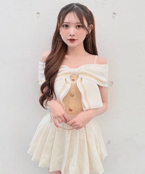 NOMAE(ノーマエ)の「リボンオフショルニット(ニット/セーター・レディース・ピンク/イエロー/オフホワイト/ブラック・FREE)」の22枚目の写真
