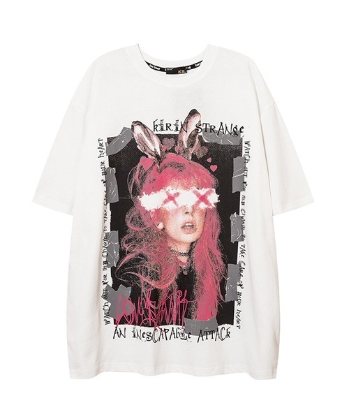 Ressaca(レサーカ)の「オーバーサイズバニーガールプリントTシャツ(Tシャツ/カットソー・メンズ・ホワイト/ブラック・XL/L/M)」の1枚目の写真