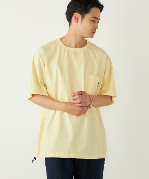 SHIPS Colors(シップス カラーズ)の「SHIPS Colors:〈接触冷感・吸水速乾・洗濯機可能〉ライト シアサッカー Tシャツ(Tシャツ/カットソー・メンズ・ダークグレー/イエロー/ブルー・MEDIUM/LARGE/X-LARGE)」の2枚目の写真