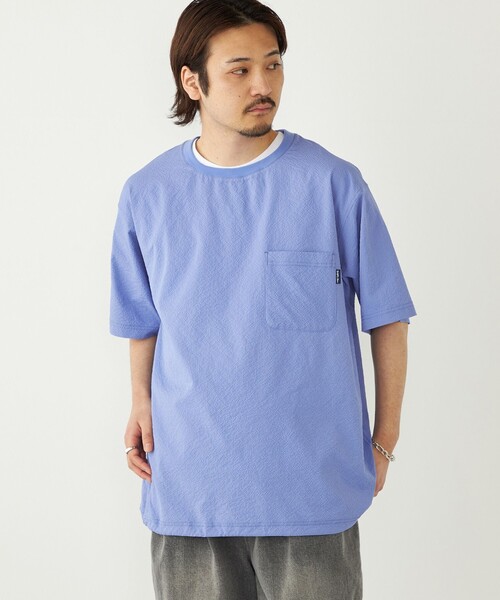 SHIPS Colors(シップス カラーズ)の「SHIPS Colors:〈接触冷感・吸水速乾・洗濯機可能〉ライト シアサッカー Tシャツ(Tシャツ/カットソー・メンズ・ダークグレー/イエロー/ブルー・MEDIUM/LARGE/X-LARGE)」の3枚目の写真