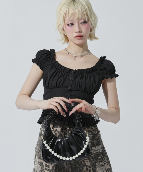 ANAP(アナップ)の「パール付 ハーフムーン バッグ(ショルダーバッグ・レディース・ピンク/ホワイト/ブルー/ブラック/イエロー・F)」の12枚目の写真