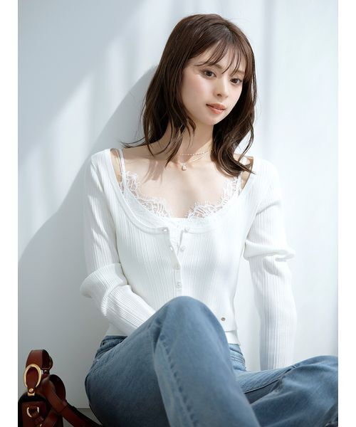 SNIDEL（スナイデル）の「レーストリムニットアンサンブル（ニット/セーター・レディース・ライトブルー/モカ/ホワイト・F）」の15枚目の写真