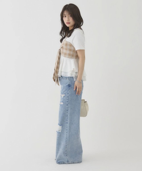 archives（アルシーヴ）の「【大人可愛いが叶うリボンビスチェSET】チェックアソートリボンビスチェ×ペプラムブラウスＴＥＥ　ＳＥＴ（Tシャツ/カットソー・レディース・ベージュ/ブラウン/ブラック/チャコールグレー・MEDIUM）」の19枚目の写真