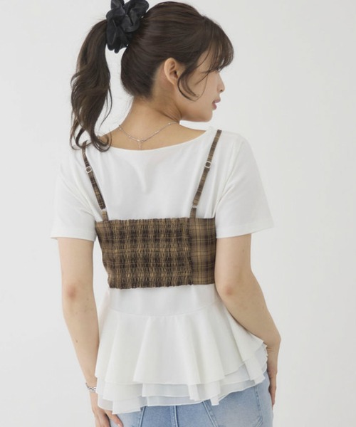 archives（アルシーヴ）の「【大人可愛いが叶うリボンビスチェSET】チェックアソートリボンビスチェ×ペプラムブラウスＴＥＥ　ＳＥＴ（Tシャツ/カットソー・レディース・ベージュ/ブラウン/ブラック/チャコールグレー・MEDIUM）」の6枚目の写真