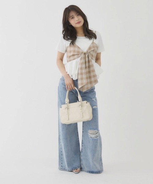 archives（アルシーヴ）の「【大人可愛いが叶うリボンビスチェSET】チェックアソートリボンビスチェ×ペプラムブラウスＴＥＥ　ＳＥＴ（Tシャツ/カットソー・レディース・ベージュ/ブラウン/ブラック/チャコールグレー・MEDIUM）」の20枚目の写真