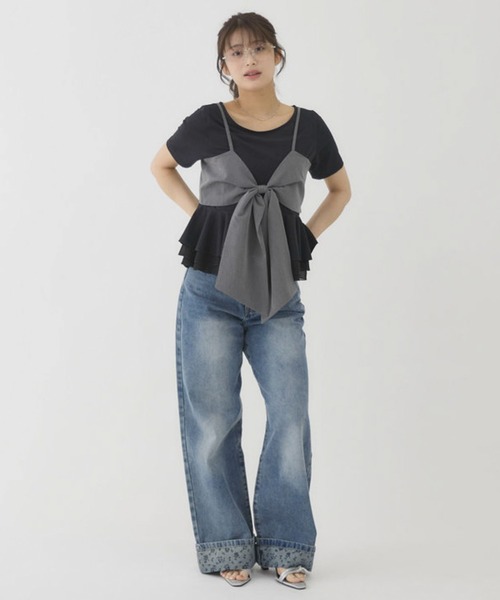 archives（アルシーヴ）の「【大人可愛いが叶うリボンビスチェSET】チェックアソートリボンビスチェ×ペプラムブラウスＴＥＥ　ＳＥＴ（Tシャツ/カットソー・レディース・ベージュ/ブラウン/ブラック/チャコールグレー・MEDIUM）」の14枚目の写真