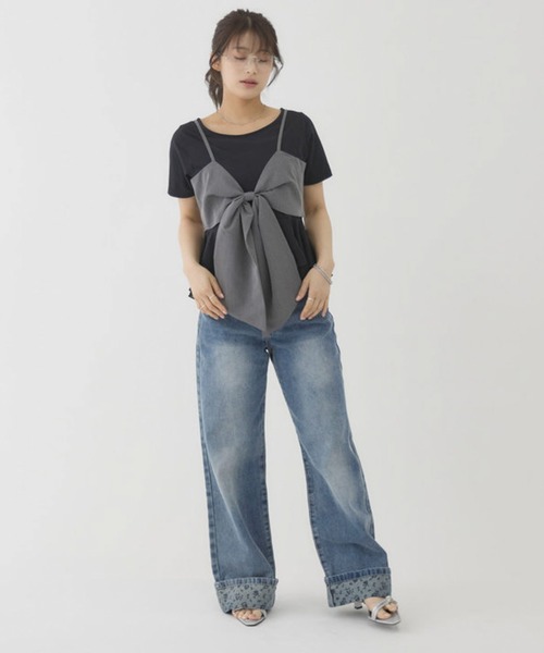 archives（アルシーヴ）の「【大人可愛いが叶うリボンビスチェSET】チェックアソートリボンビスチェ×ペプラムブラウスＴＥＥ　ＳＥＴ（Tシャツ/カットソー・レディース・ベージュ/ブラウン/ブラック/チャコールグレー・MEDIUM）」の13枚目の写真