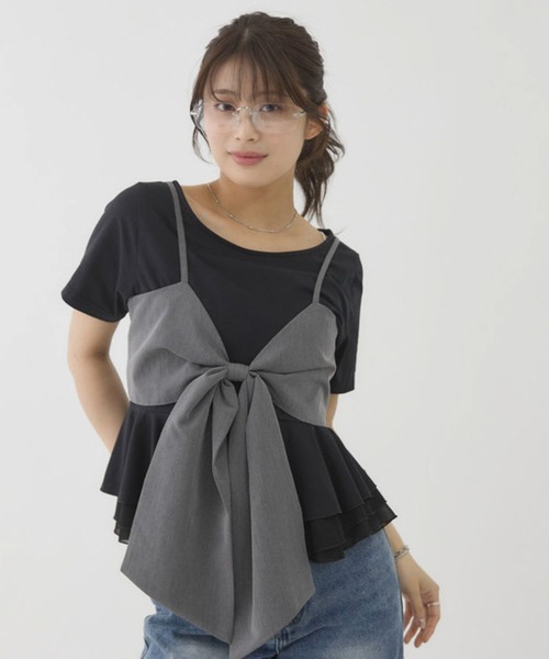 archives（アルシーヴ）の「【大人可愛いが叶うリボンビスチェSET】チェックアソートリボンビスチェ×ペプラムブラウスＴＥＥ　ＳＥＴ（Tシャツ/カットソー・レディース・ベージュ/ブラウン/ブラック/チャコールグレー・MEDIUM）」の18枚目の写真