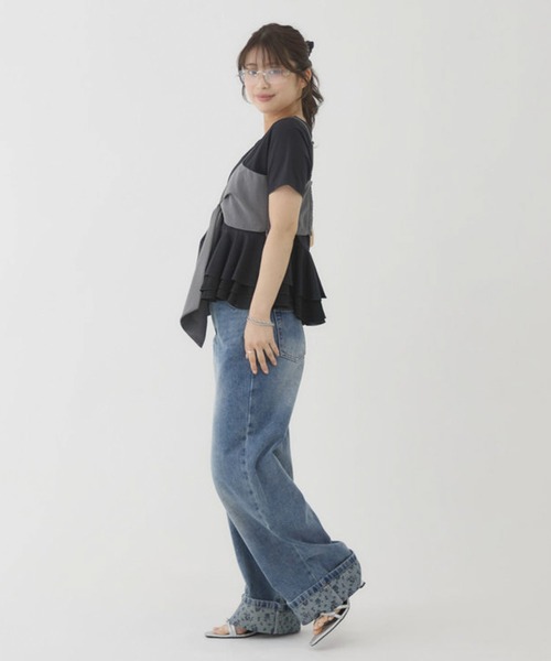 archives（アルシーヴ）の「【大人可愛いが叶うリボンビスチェSET】チェックアソートリボンビスチェ×ペプラムブラウスＴＥＥ　ＳＥＴ（Tシャツ/カットソー・レディース・ベージュ/ブラウン/ブラック/チャコールグレー・MEDIUM）」の12枚目の写真