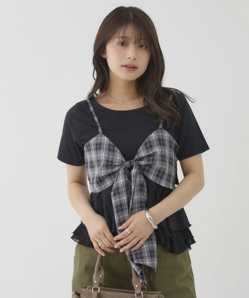 archives（アルシーヴ）の「【大人可愛いが叶うリボンビスチェSET】チェックアソートリボンビスチェ×ペプラムブラウスＴＥＥ　ＳＥＴ（Tシャツ/カットソー・レディース・ベージュ/ブラウン/ブラック/チャコールグレー・MEDIUM）」の10枚目の写真