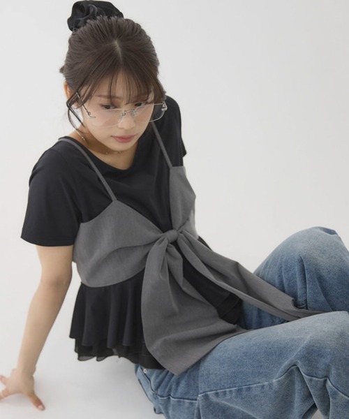 archives（アルシーヴ）の「【大人可愛いが叶うリボンビスチェSET】チェックアソートリボンビスチェ×ペプラムブラウスＴＥＥ　ＳＥＴ（Tシャツ/カットソー・レディース・ベージュ/ブラウン/ブラック/チャコールグレー・MEDIUM）」の15枚目の写真
