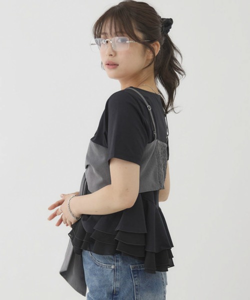 archives（アルシーヴ）の「【大人可愛いが叶うリボンビスチェSET】チェックアソートリボンビスチェ×ペプラムブラウスＴＥＥ　ＳＥＴ（Tシャツ/カットソー・レディース・ベージュ/ブラウン/ブラック/チャコールグレー・MEDIUM）」の17枚目の写真