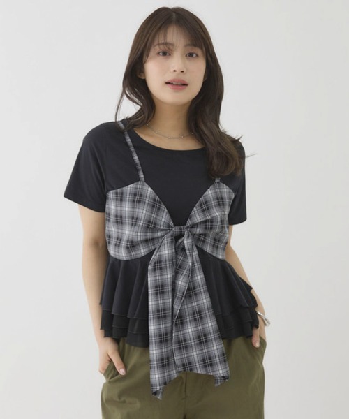 archives（アルシーヴ）の「【大人可愛いが叶うリボンビスチェSET】チェックアソートリボンビスチェ×ペプラムブラウスＴＥＥ　ＳＥＴ（Tシャツ/カットソー・レディース・ベージュ/ブラウン/ブラック/チャコールグレー・MEDIUM）」の11枚目の写真