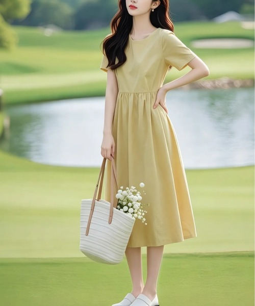 LUCPY(ラクピー)の「ウエストギャザーフレアロングワンピース(ワンピース・レディース・グリーン・X-LARGE/LARGE/MEDIUM/SMALL)」の1枚目の写真