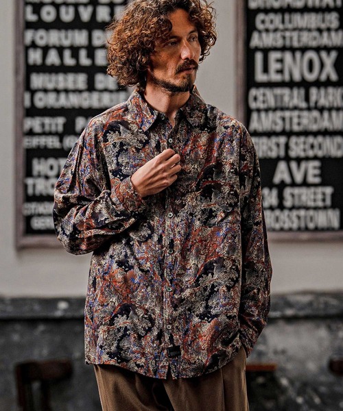 CAMBIO(カンビオ)の「ms6532-Vintage Wash Long Sleeve Shirts 総柄シャツ(PF-262-001)(シャツ/ブラウス・メンズ・ブラック/ワイン・L/M)」の4枚目の写真