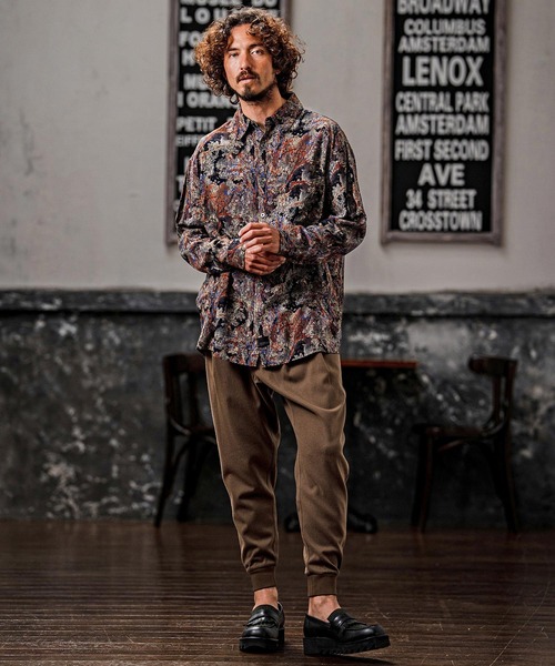 CAMBIO(カンビオ)の「ms6532-Vintage Wash Long Sleeve Shirts 総柄シャツ(PF-262-001)(シャツ/ブラウス・メンズ・ブラック/ワイン・L/M)」の5枚目の写真