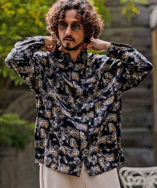 CAMBIO(カンビオ)の「ms6532-Vintage Wash Long Sleeve Shirts 総柄シャツ(PF-262-001)(シャツ/ブラウス・メンズ・ブラック/ワイン・L/M)」の8枚目の写真