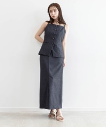 モノグラムボタンキャミ×タイトスカートセットアップ