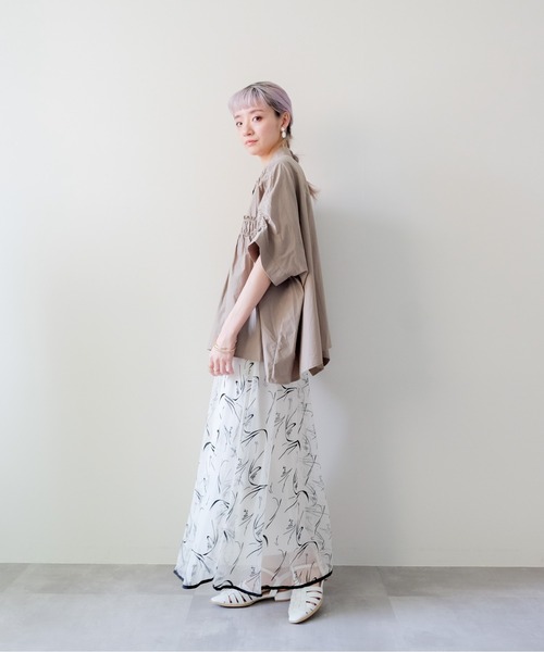 DOLLUPOOPS(ドールアップウップス)の「Line Art Flare Skirt(ラインアートフレアスカート)(スカート・レディース・グレー/アイボリー/ブラック・FREE)」の5枚目の写真