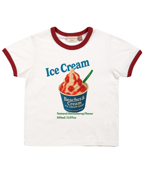 BEACHESAND CREAM KIDS(ビーチスアンドクリームキッズ)の「ビーチスアイスクリームリンガーTシャツ-レッド(Tシャツ/カットソー・レディース・レッド・SMALL/MEDIUM/LARGE)」の1枚目の写真
