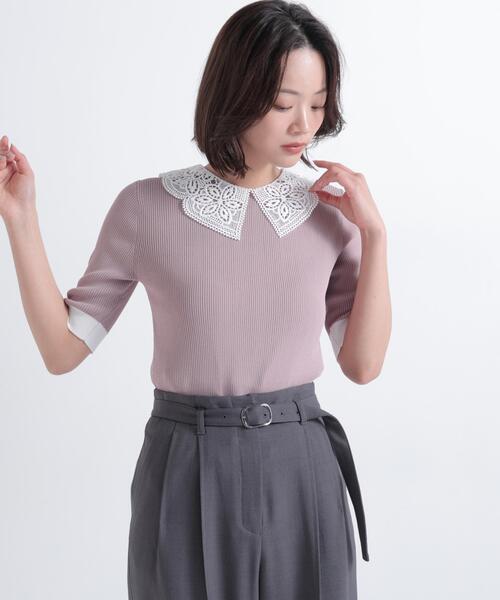 NATURAL BEAUTY BASIC（ナチュラルビューティーベーシック）の「レースカラーニット（ニット/セーター・レディース・ブラック/ベージュ/グレー・ﾌﾘ-）」の3枚目の写真