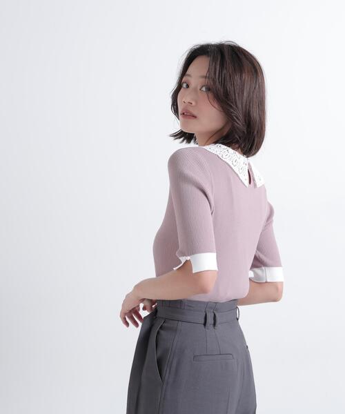 NATURAL BEAUTY BASIC（ナチュラルビューティーベーシック）の「レースカラーニット（ニット/セーター・レディース・ブラック/ベージュ/グレー・ﾌﾘ-）」の19枚目の写真