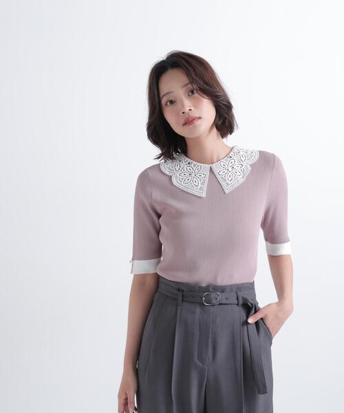 NATURAL BEAUTY BASIC（ナチュラルビューティーベーシック）の「レースカラーニット（ニット/セーター・レディース・ブラック/ベージュ/グレー・ﾌﾘ-）」の17枚目の写真