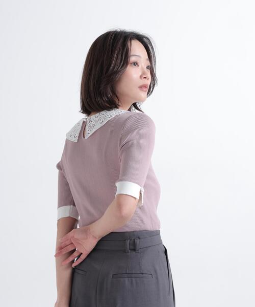 NATURAL BEAUTY BASIC（ナチュラルビューティーベーシック）の「レースカラーニット（ニット/セーター・レディース・ブラック/ベージュ/グレー・ﾌﾘ-）」の15枚目の写真