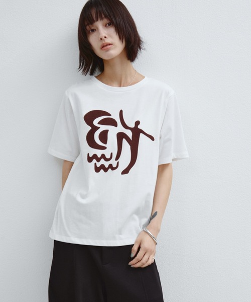 ANF.MUU(アンフムー)の「アートフロッキープリントT(Tシャツ/カットソー・レディース・ピンク/ホワイト/ブルー・FREE)」の1枚目の写真