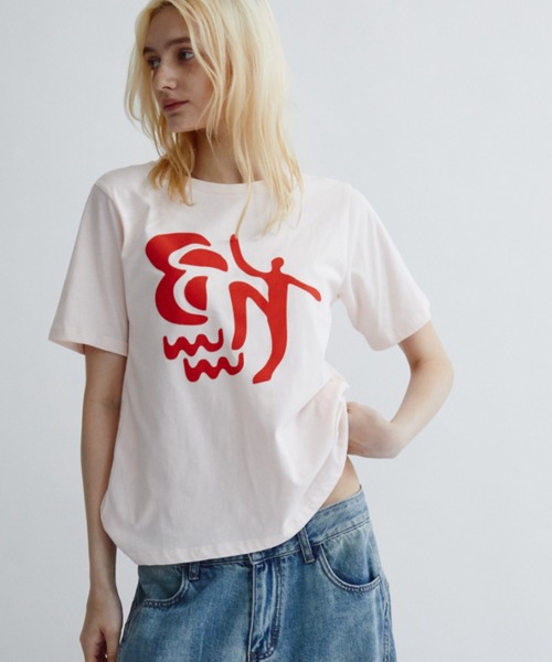 ANF.MUU(アンフムー)の「アートフロッキープリントT(Tシャツ/カットソー・レディース・ピンク/ホワイト/ブルー・FREE)」の3枚目の写真