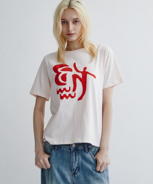 ANF.MUU(アンフムー)の「アートフロッキープリントT(Tシャツ/カットソー・レディース・ピンク/ホワイト/ブルー・FREE)」の7枚目の写真